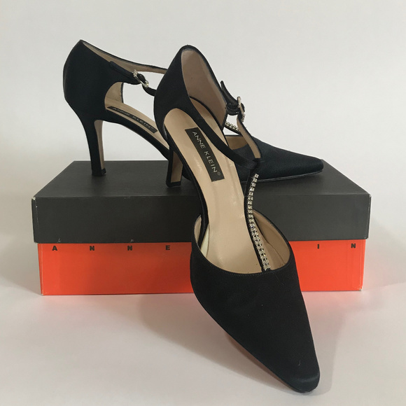 Anne Klein Shoes - Vintage Anne Klein Satin T-Strap w/Buckle & Stones